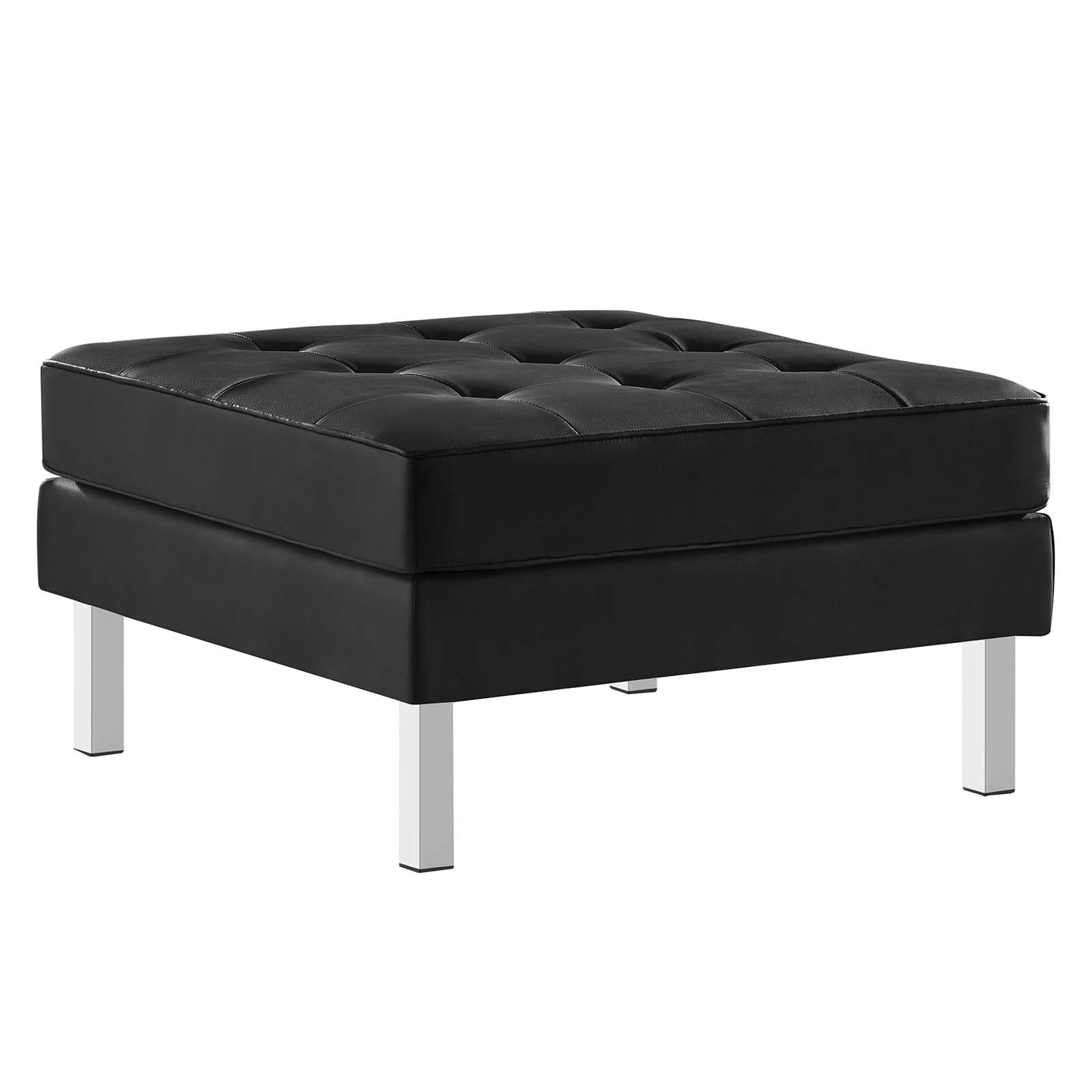 home office desk chairs | CasaFoyer Loft Tufted Faux Leather Ottoman | Contemporary Design | Stainless Steel Frame | Button Tufting | Silver Black | casafoyer.myshopify.com