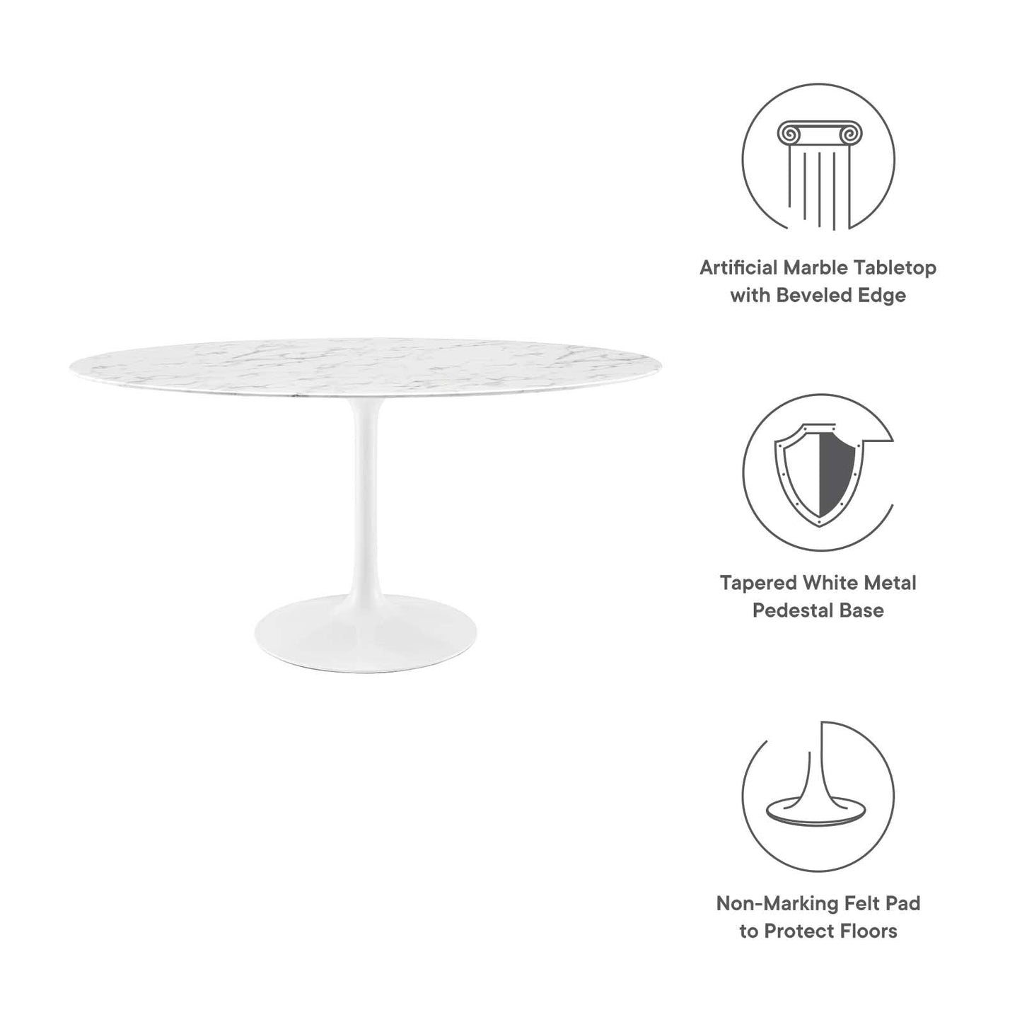 Dining Table | Lippa 60 Oval Marble Dining Table | Timeless Modern Design | Scratch Resistant Finish | Elegant & Contemporary | White | casafoyer.myshopify.com