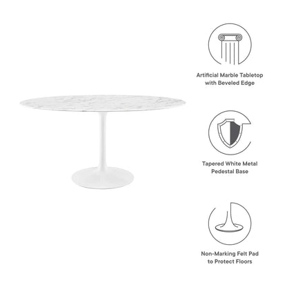 Dining Table | Lippa 60 Oval Marble Dining Table | Timeless Modern Design | Scratch Resistant Finish | Elegant & Contemporary | White | casafoyer.myshopify.com