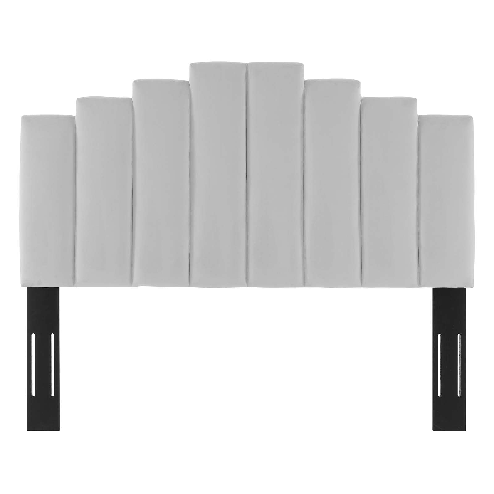 headboards | CasaFoyer Noelle Performance Velvet King/California King Headboard | Opulent Art Deco Design | Stain-Resistant Fabric | Adjustable Height | Light Gray | casafoyer.myshopify.com
