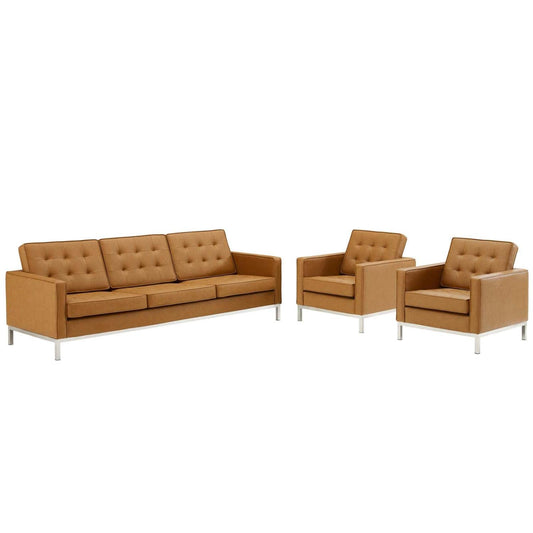 kitchen and dining room sets | CasaFoyer Loft 3 Piece Tufted Faux Leather Accent Set | Modern Design | Stainless Steel Frame | Silver Legs | 900 lbs Sofa Capacity | 300 lbs Armchair Capacity | casafoyer.myshopify.com