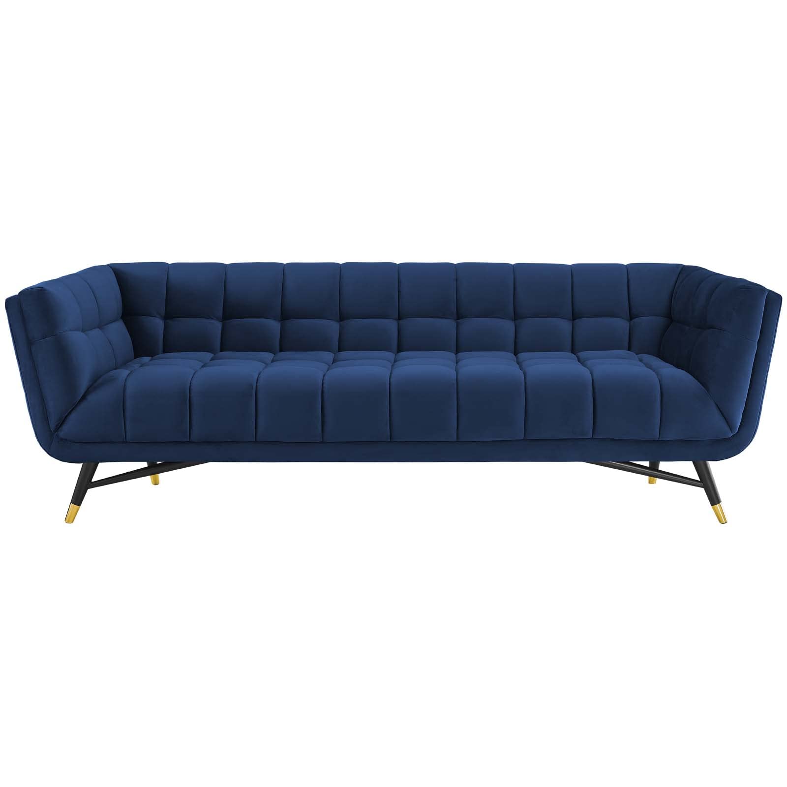 sofas | CasaFoyer Adept Performance Velvet Sofa | Trendy, Contemporary & Mid-Century Modern Design | Stain-Resistant Velvet Upholstery | Plush & Comfortable | Black Birchwood Frame with Gold Metal Accents | Holds up to 1322 lbs. | casafoyer.myshopify.com