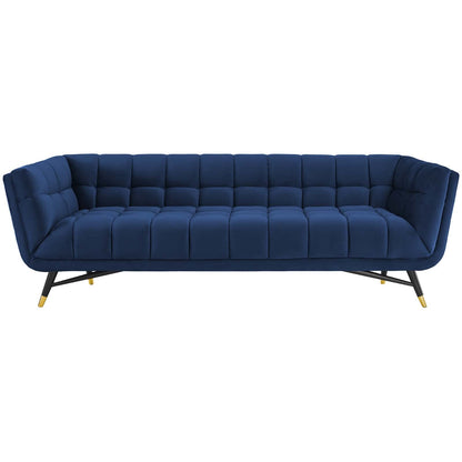 sofas | CasaFoyer Adept Performance Velvet Sofa | Trendy, Contemporary & Mid-Century Modern Design | Stain-Resistant Velvet Upholstery | Plush & Comfortable | Black Birchwood Frame with Gold Metal Accents | Holds up to 1322 lbs. | casafoyer.myshopify.com