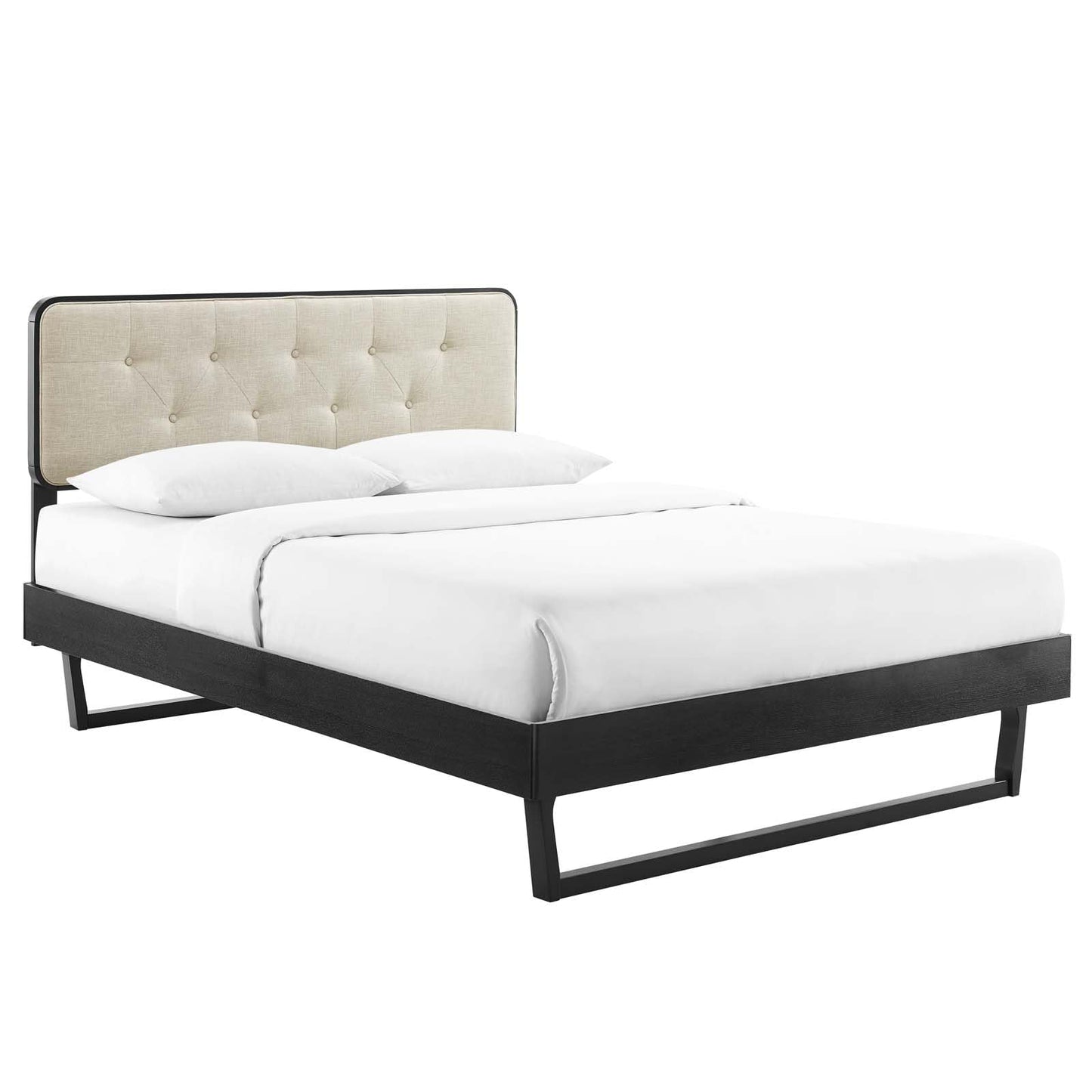 bed frames | CasaFoyer Bridgette Tufted Wood Full Platform Bed | Retro Mid-Century Style | Button Tufted Headboard | Wood Grain Frame | Sturdy Support System | No Box Spring Needed | casafoyer.myshopify.com