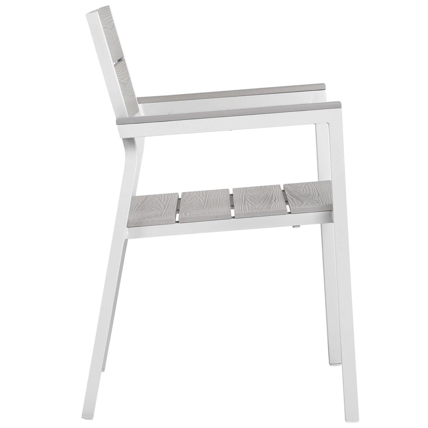 Dining Table | Maine Outdoor Patio Dining Furniture Collection | Synthetic Wood Grain Plank Boards | Aluminum Frame | Contemporary Design | Ideal for Outdoor Dining | Includes 80 Dining Table & 6 Armchairs | casafoyer.myshopify.com