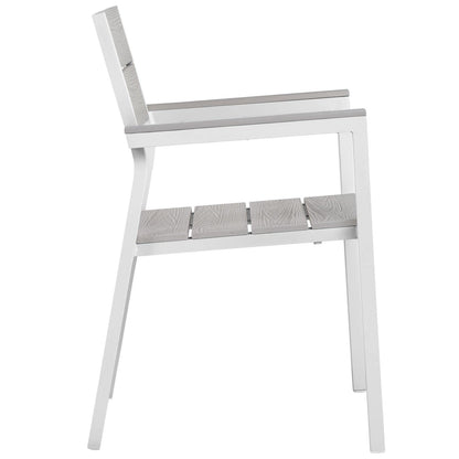 Patio Furniture Sets | Maine Outdoor Patio Dining Furniture Collection | Synthetic Wood Grain Plank Boards | Aluminum Frame | 5 Piece Set | White Light Gray | casafoyer.myshopify.com