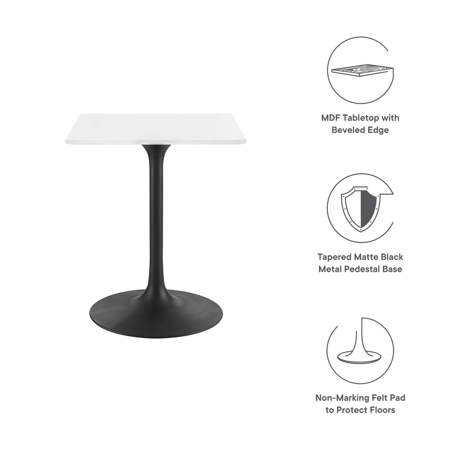 patio dining tables | CasaFoyer Lippa 24 Square Dining Table | Timeless Design | Chip-Resistant Finish | Metal Tapered Base | White Top | casafoyer.myshopify.com