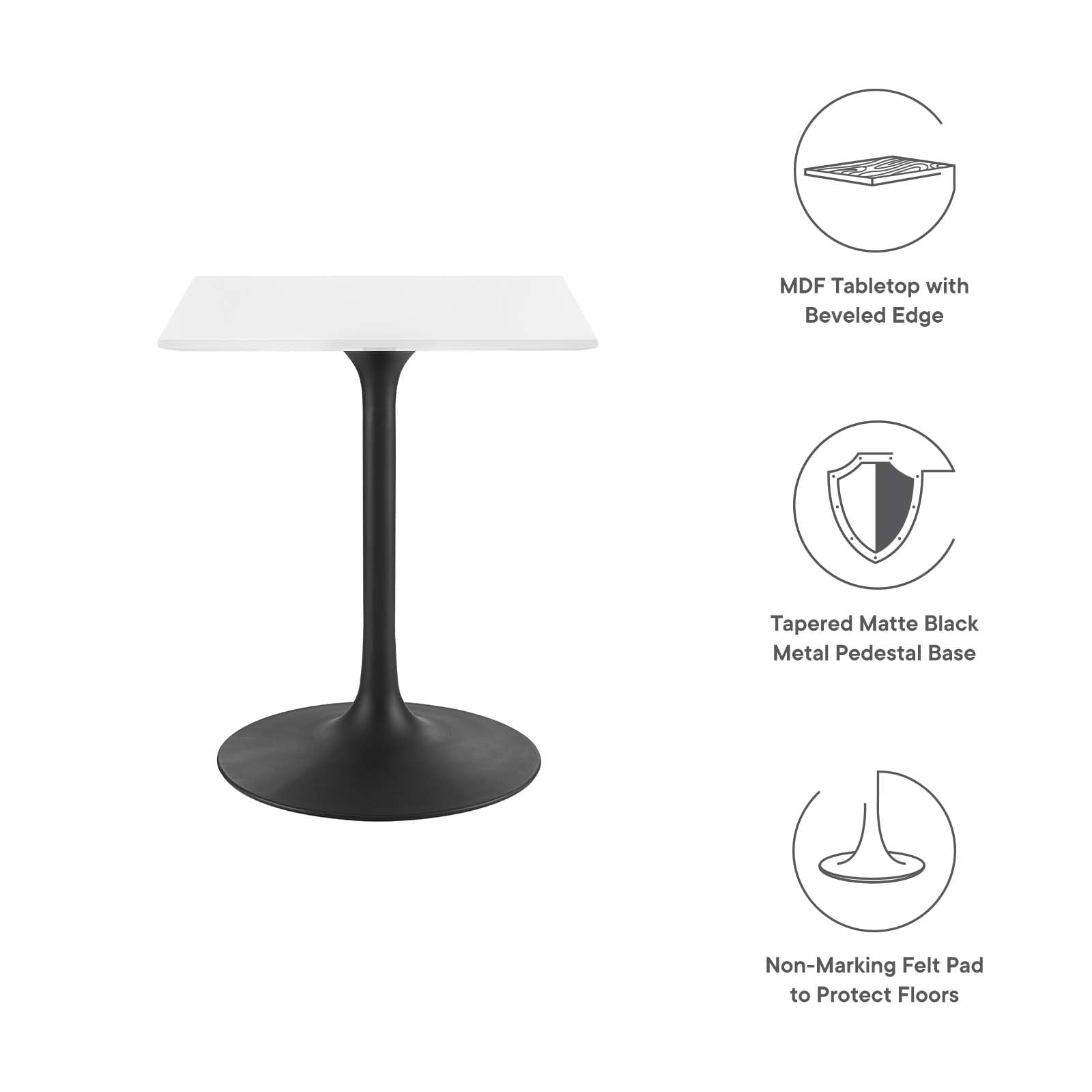 patio dining tables | CasaFoyer Lippa 24 Square Dining Table | Timeless Design | Chip-Resistant Finish | Metal Tapered Base | White Top | casafoyer.myshopify.com
