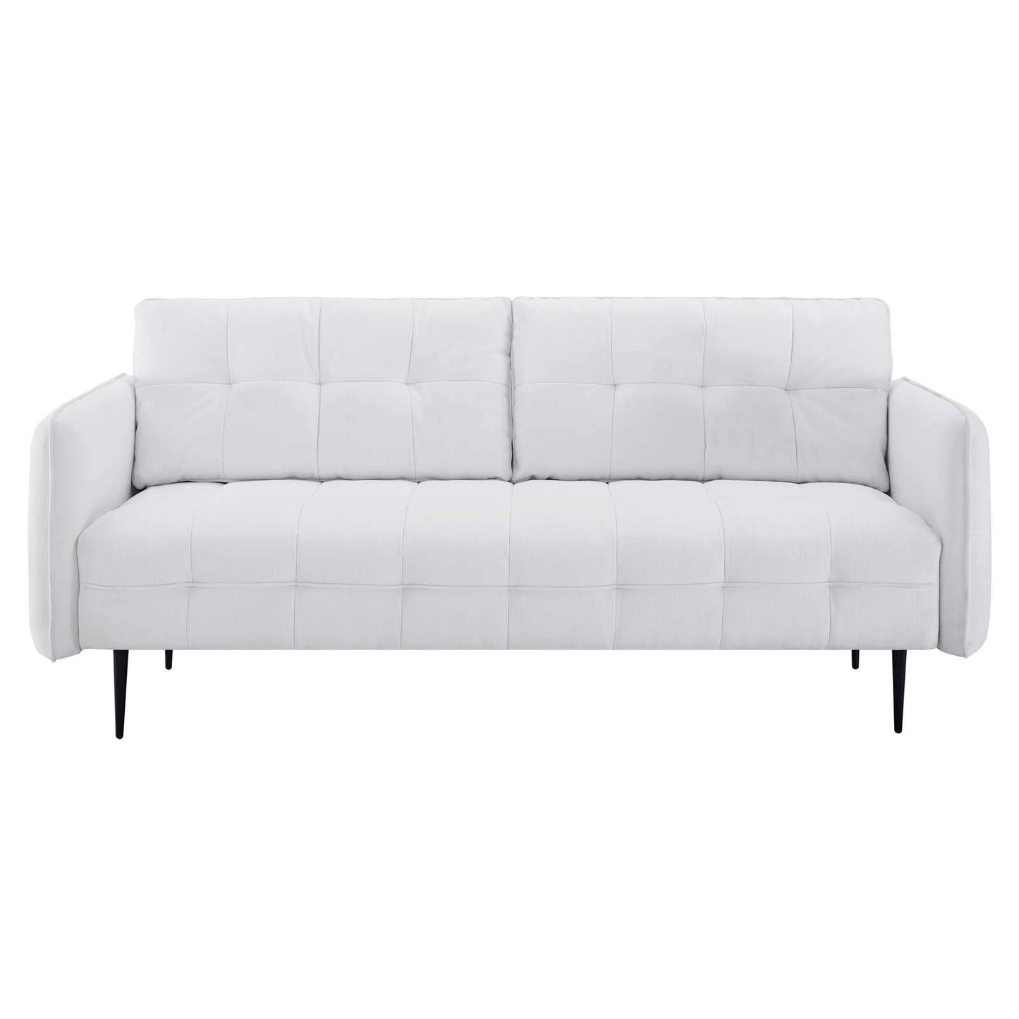sofas | CasaFoyer Cameron Tufted Fabric Sofa | Contemporary Charm | Mid-Century Design | Soft Polyester | Foam Padding | Sinuous Spring Support | Solid Wood Frame | Black Metal Legs | Easy Assembly | 900 lbs Weight Capacity | casafoyer.myshopify.com