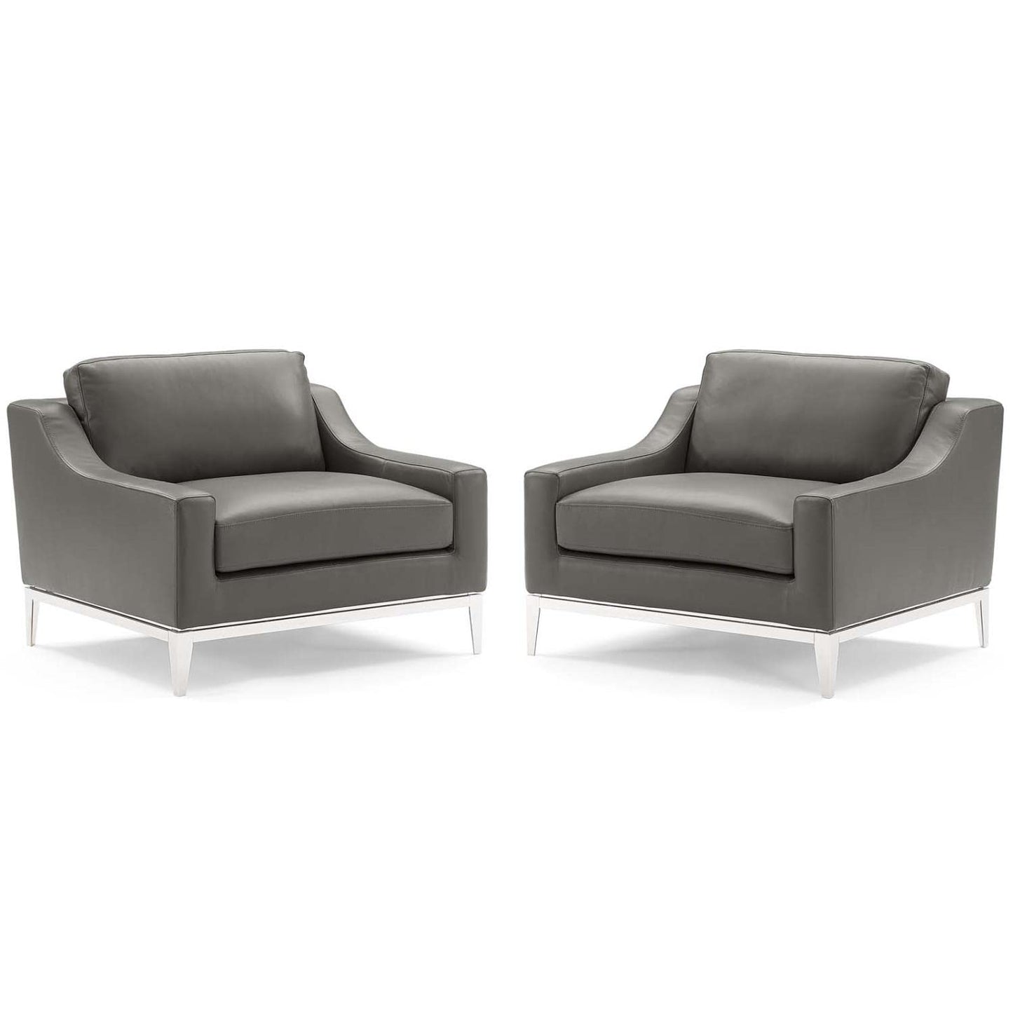 home office desk chairs | CasaFoyer Harness Leather Armchair Set of 2 | Soft Upholstery | Foam Cushion | Stainless Steel Frame | Modern & Timeless Design | Gray | casafoyer.myshopify.com