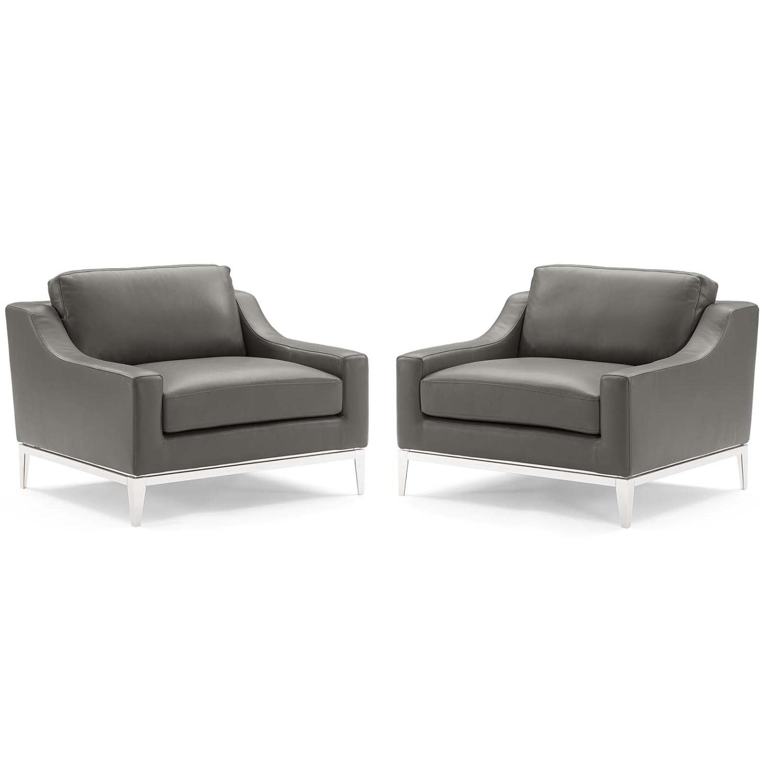 home office desk chairs | CasaFoyer Harness Leather Armchair Set of 2 | Soft Upholstery | Foam Cushion | Stainless Steel Frame | Modern & Timeless Design | Gray | casafoyer.myshopify.com