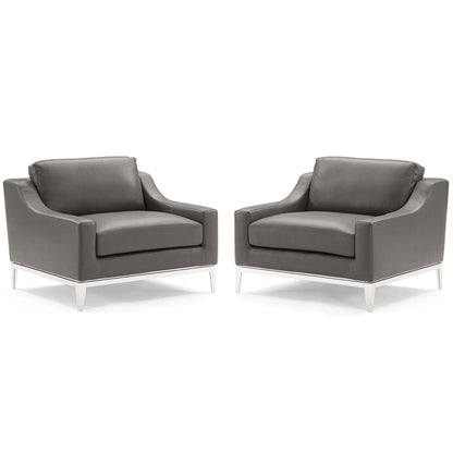 home office desk chairs | CasaFoyer Harness Leather Armchair Set of 2 | Soft Upholstery | Foam Cushion | Stainless Steel Frame | Modern & Timeless Design | Gray | casafoyer.myshopify.com