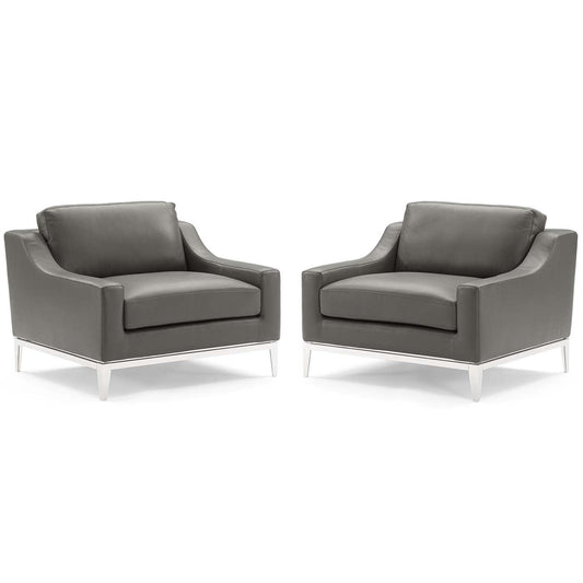 home office desk chairs | CasaFoyer Harness Leather Armchair Set of 2 | Soft Upholstery | Foam Cushion | Stainless Steel Frame | Modern & Timeless Design | Gray | casafoyer.myshopify.com