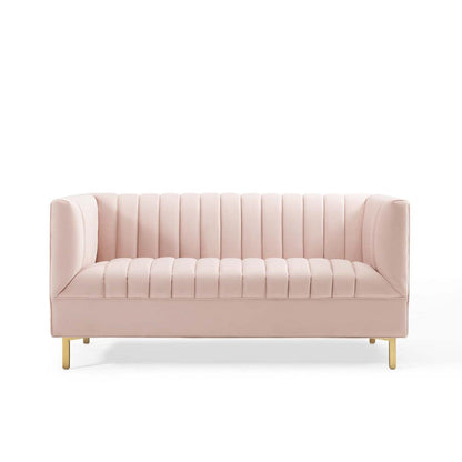 sofas | CasaFoyer Shift Channel Tufted Performance Velvet Loveseat | Elegant Two-Seater Couch for Living Room, Lounge, or Office | Stain-Resistant Upholstery | Gold Legs | Assembly Required | 600 lbs Weight Capacity | casafoyer.myshopify.com