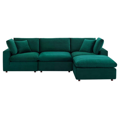 sofas | CasaFoyer Commix Sectional Sofa | Stain-Resistant Velvet | Solid Wood Construction | Plush Comfort | Duck Down Cushions | 4-Piece Set (Green) | casafoyer.myshopify.com