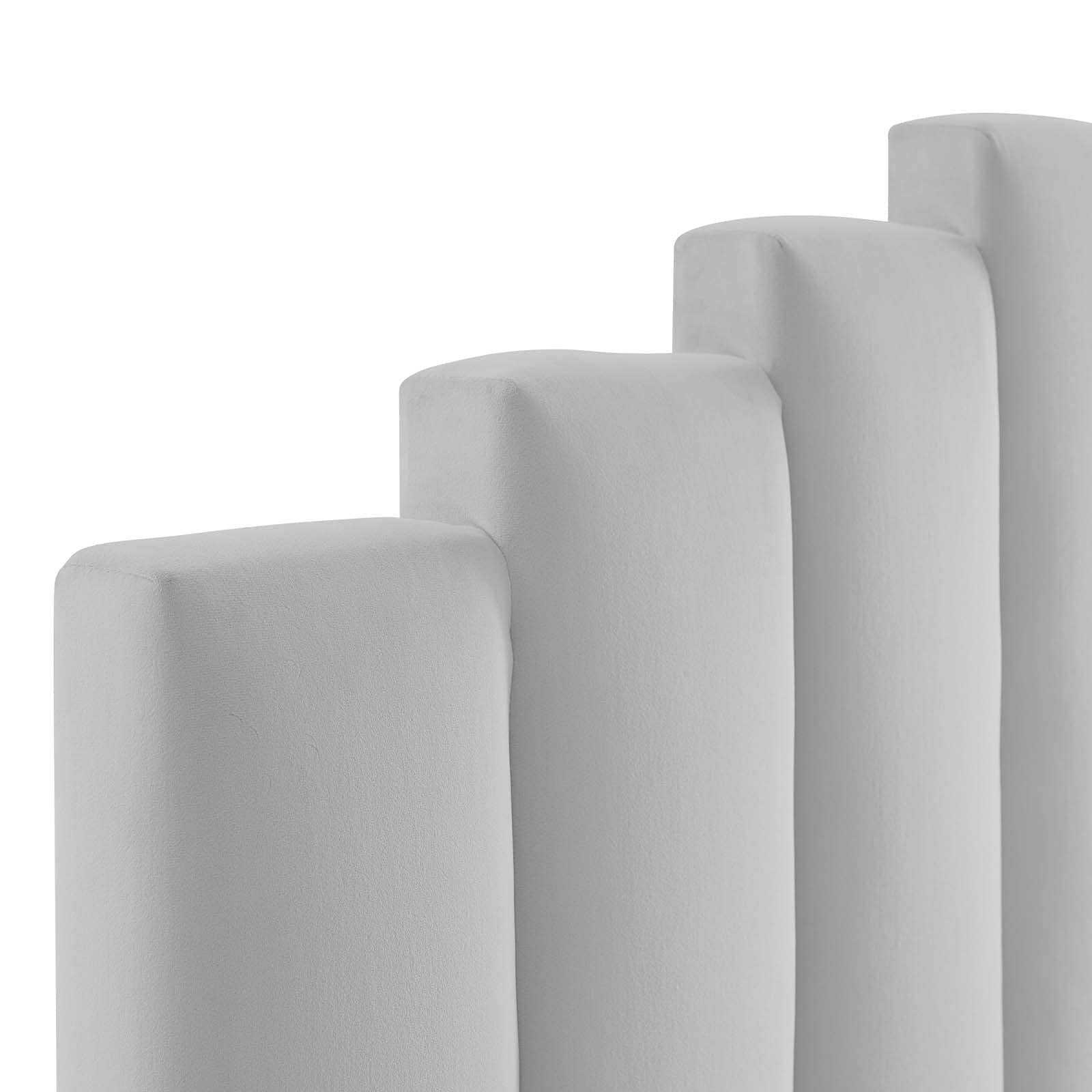 headboards | CasaFoyer Noelle Performance Velvet King/California King Headboard | Opulent Art Deco Design | Stain-Resistant Fabric | Adjustable Height | Light Gray | casafoyer.myshopify.com