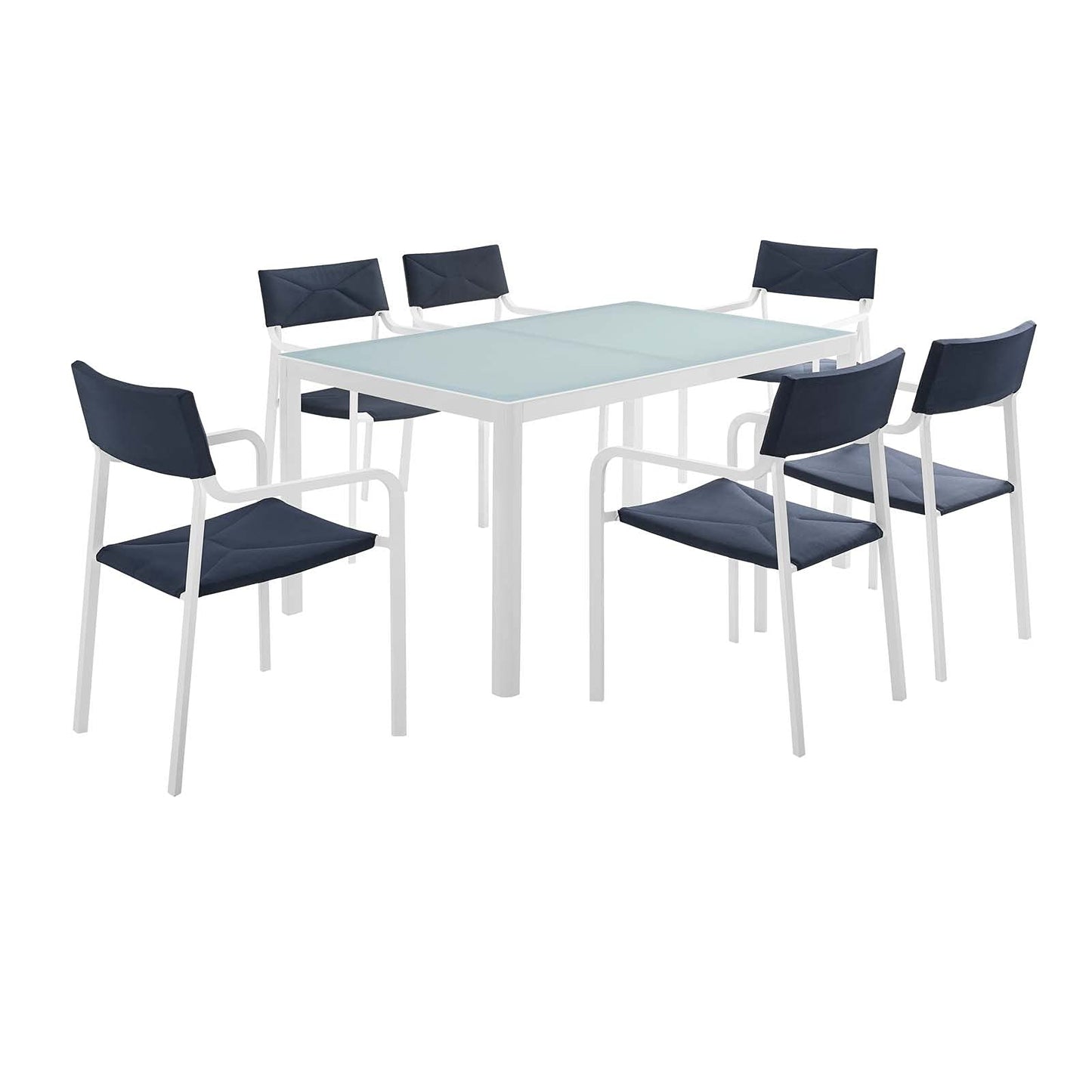 kitchen and dining room sets | CasaFoyer Raleigh 7 Piece Outdoor Dining Set | Elegant Aluminum Patio Furniture | Stackable Chairs | White Glazed Tempered Glass Top | Suitable for Patios, Decks, Balconies | casafoyer.myshopify.com