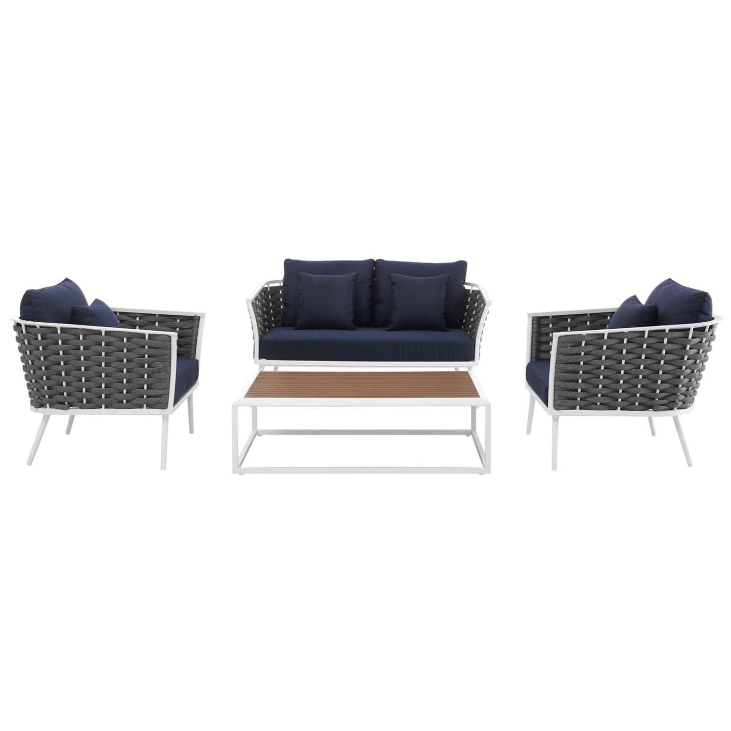 kitchen and dining room sets | CasaFoyer Stance Outdoor Collection | Modern Design | Aluminum Frame | Waterproof Cushions | 4 Piece Set - White Navy | casafoyer.myshopify.com