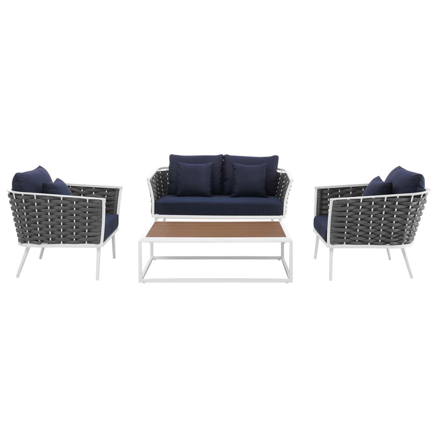 kitchen and dining room sets | CasaFoyer Stance Outdoor Collection | Modern Design | Aluminum Frame | Waterproof Cushions | 4 Piece Set - White Navy | casafoyer.myshopify.com