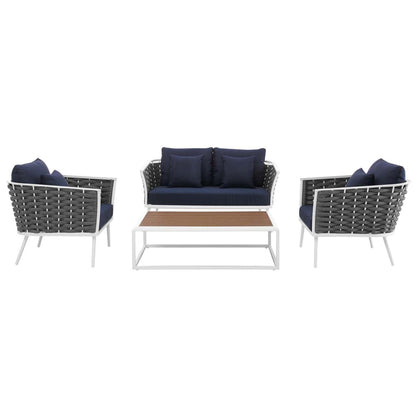 kitchen and dining room sets | CasaFoyer Stance Outdoor Collection | Modern Design | Aluminum Frame | Waterproof Cushions | 4 Piece Set - White Navy | casafoyer.myshopify.com