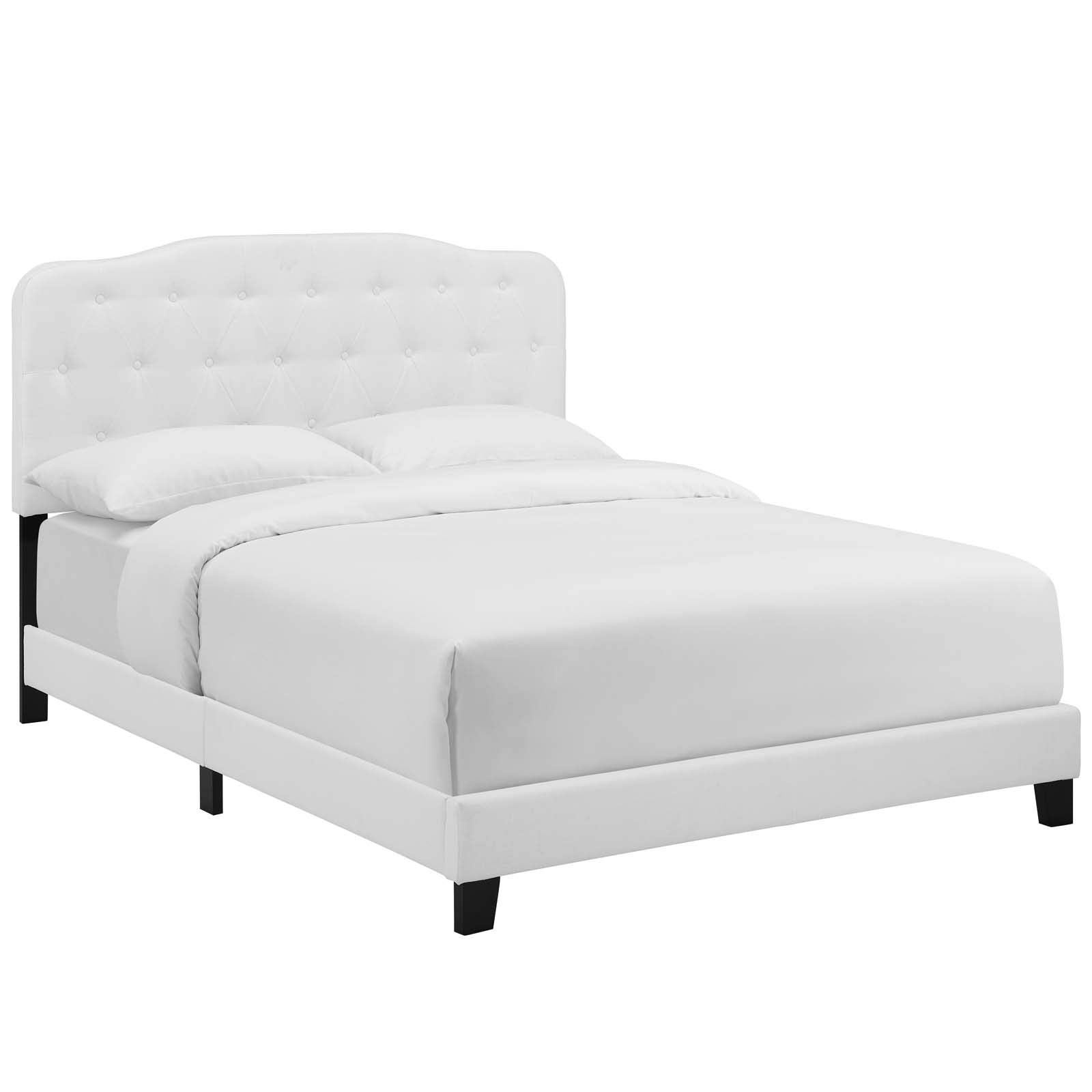 Bed | CasaFoyer Amelia Full Bed | Luxurious Upholstered Fabric | Button-Tufted Headboard | Solid Wood Construction | Non-Marking Wood Legs | Box Spring Required | 800 lbs Weight Capacity | White | casafoyer.myshopify.com