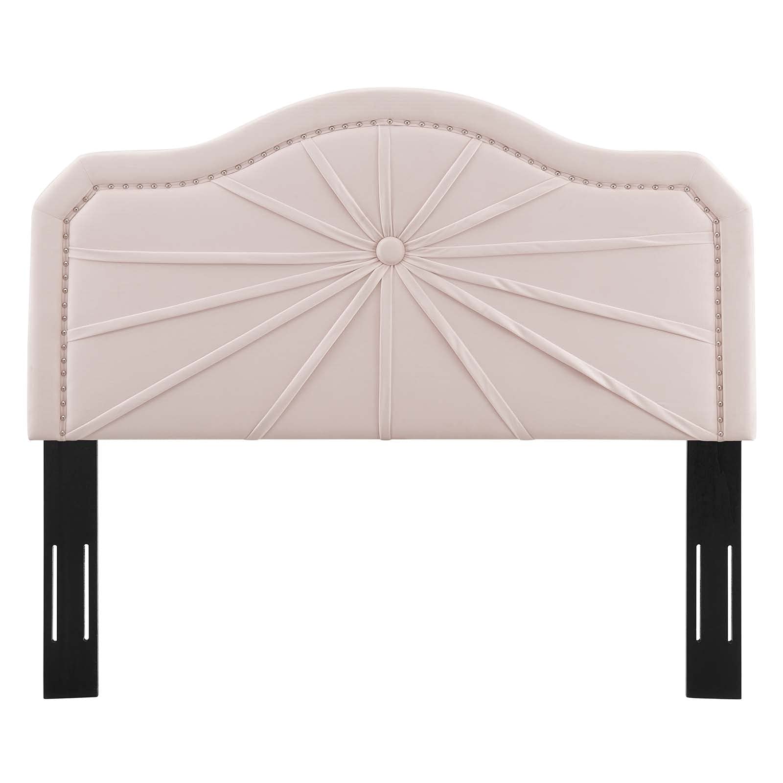 headboards | CasaFoyer Kristin Performance Velvet King/California King Headboard | Vintage Modern Glamour | Nailhead Trim | Pleated Design | Pink | casafoyer.myshopify.com