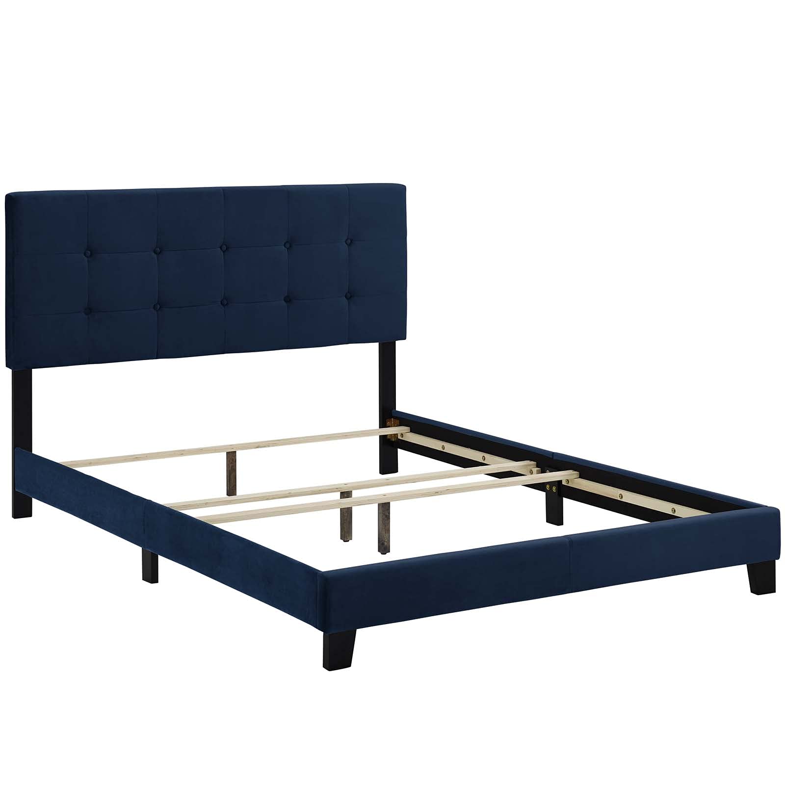 bed frames | CasaFoyer Amira Performance Velvet Full Platform Bed | Stain-Resistant Upholstered Base | Button-Tufted Headboard | Wood Frame | Non-Marking Legs | Accommodates Memory Foam, Spring, Latex, Hybrid Mattresses | 800 lbs Weight Capacity | Midnight Blue | casafoyer.myshopify.com