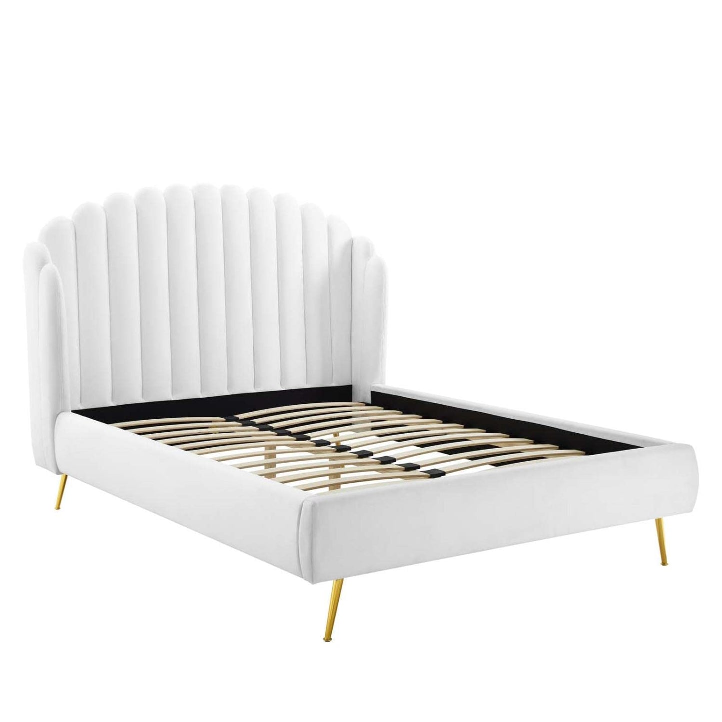 adjustable bed bases | CasaFoyer Lana Performance Velvet Queen Platform Bed | Wingback Tufted Design | Stain-Resistant Velvet Upholstery | Gold Metal Legs | Wood Slat Support System. Upgrade your bedroom with style and comfort. | casafoyer.myshopify.com