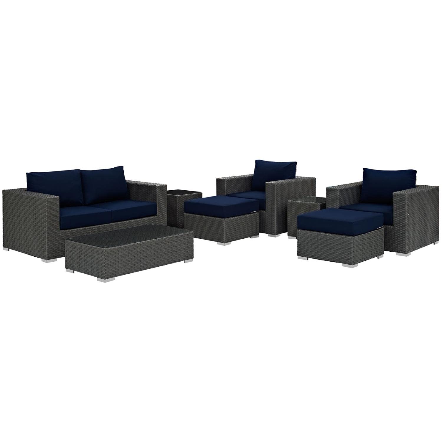 Patio Furniture Sets | Sojourn Outdoor Patio Furniture Set | Sunbrella Cushions | Synthetic Rattan | UV Protection | Aluminum Frame | Coffee Table, Loveseat, Armchairs, Ottomans, Side Tables | casafoyer.myshopify.com