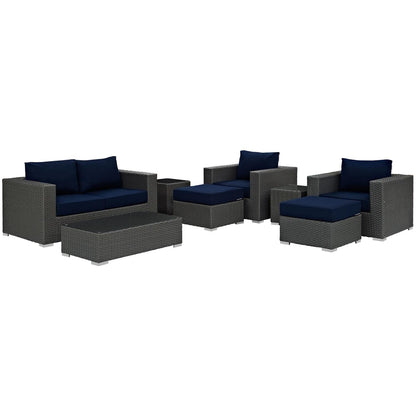 Patio Furniture Sets | Sojourn Outdoor Patio Furniture Set | Sunbrella Cushions | Synthetic Rattan | UV Protection | Aluminum Frame | Coffee Table, Loveseat, Armchairs, Ottomans, Side Tables | casafoyer.myshopify.com