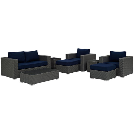 Patio Furniture Sets | Sojourn Outdoor Patio Furniture Set | Sunbrella Cushions | Synthetic Rattan | UV Protection | Aluminum Frame | Coffee Table, Loveseat, Armchairs, Ottomans, Side Tables | casafoyer.myshopify.com