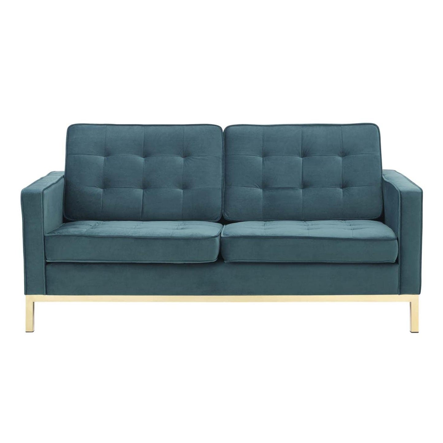 home office desk chairs | CasaFoyer Loft Button Tufted Performance Velvet Loveseat | Retro Modern Design | Gold Teal | casafoyer.myshopify.com