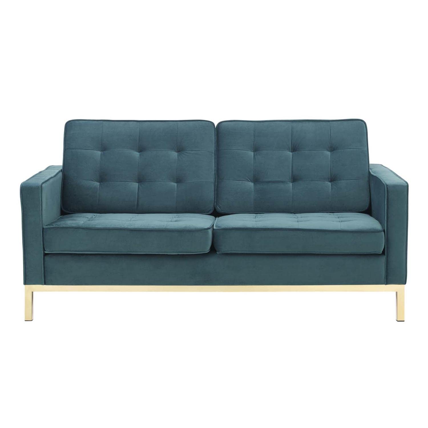 home office desk chairs | CasaFoyer Loft Button Tufted Performance Velvet Loveseat | Retro Modern Design | Gold Teal | casafoyer.myshopify.com
