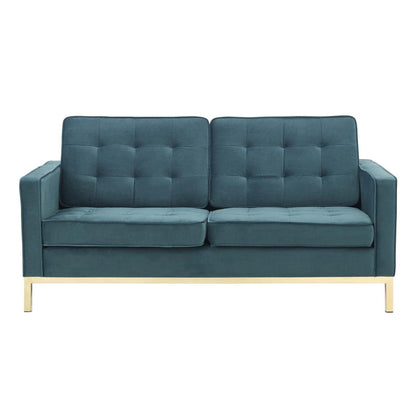 home office desk chairs | CasaFoyer Loft Button Tufted Performance Velvet Loveseat | Retro Modern Design | Gold Teal | casafoyer.myshopify.com