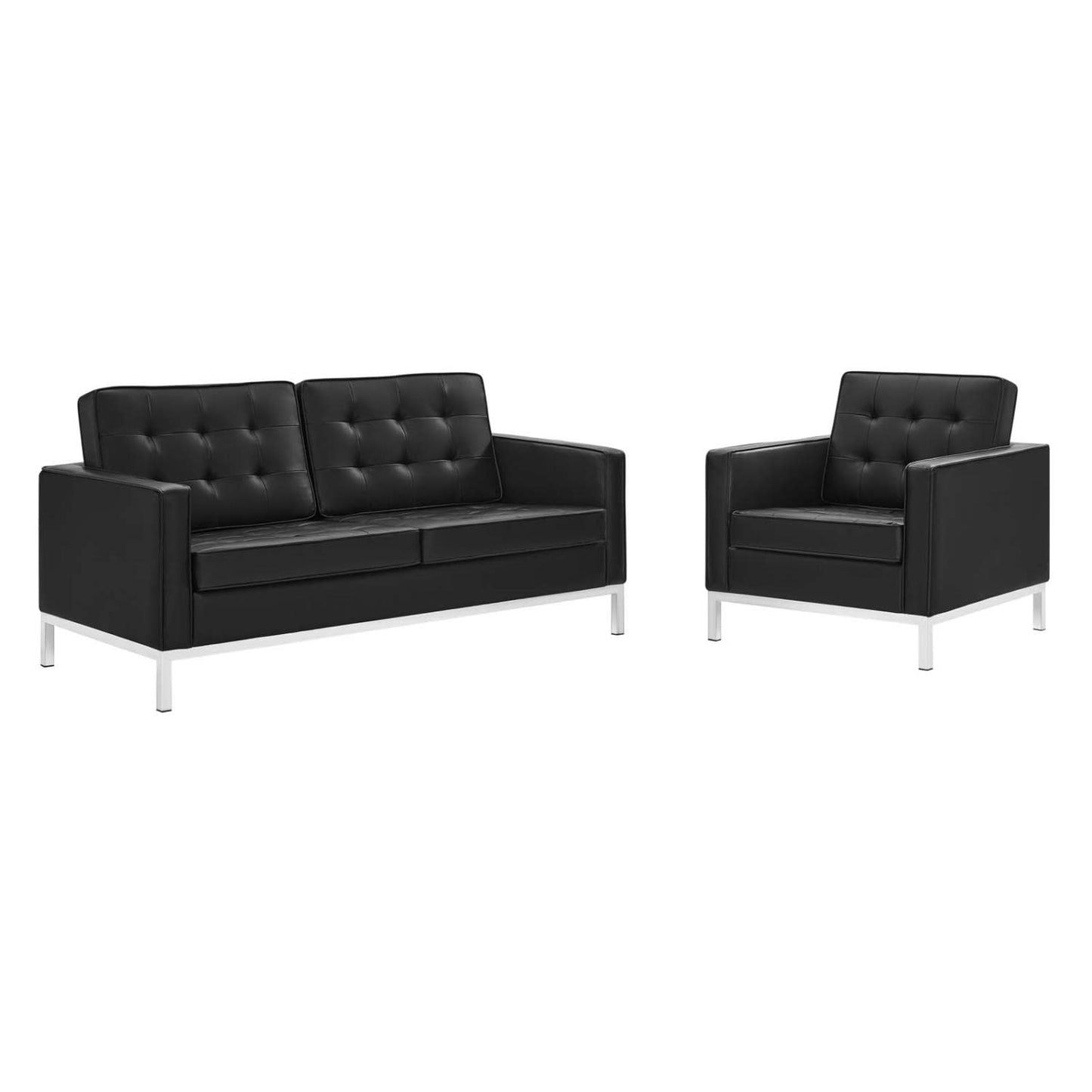 kitchen and dining room sets | CasaFoyer Loft Tufted Faux Leather Loveseat & Armchair Set | Modern Design | Stainless Steel Frame | Button Tufting | Silver Legs | casafoyer.myshopify.com