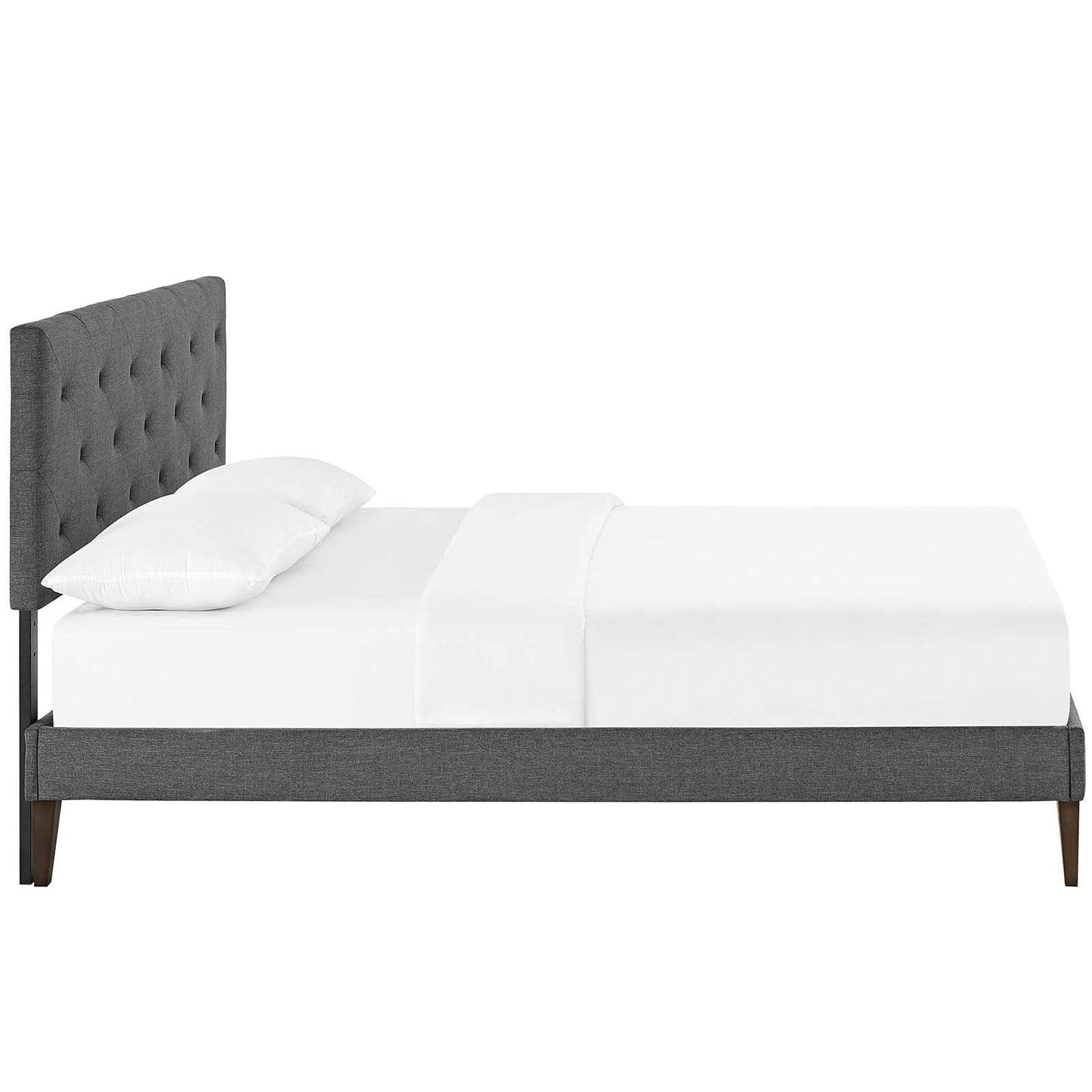 Bed | CasaFoyer Tarah Platform Bed | Solid Wood Frame | Polyester Upholstery | Tapered Legs | Gray | King Size | No Box Spring Needed | Memory Foam Compatible | Assembly Required | casafoyer.myshopify.com