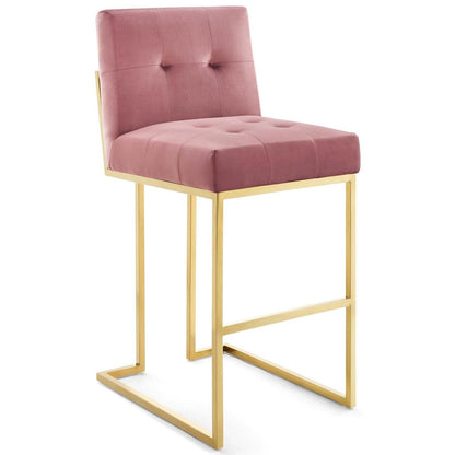barstools | CasaFoyer Privy Gold Stainless Steel Bar Stool | Plush Velvet Upholstery | Sleek Geometric Base | No Assembly | 331 lbs Weight Capacity | casafoyer.myshopify.com