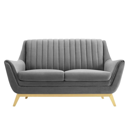 sofas | CasaFoyer Winsome Channel Tufted Performance Velvet Loveseat | Elegant Vintage Design | Stain-Resistant | Comfortable Foam Padding | Gold Accents | 600 lbs Capacity | casafoyer.myshopify.com