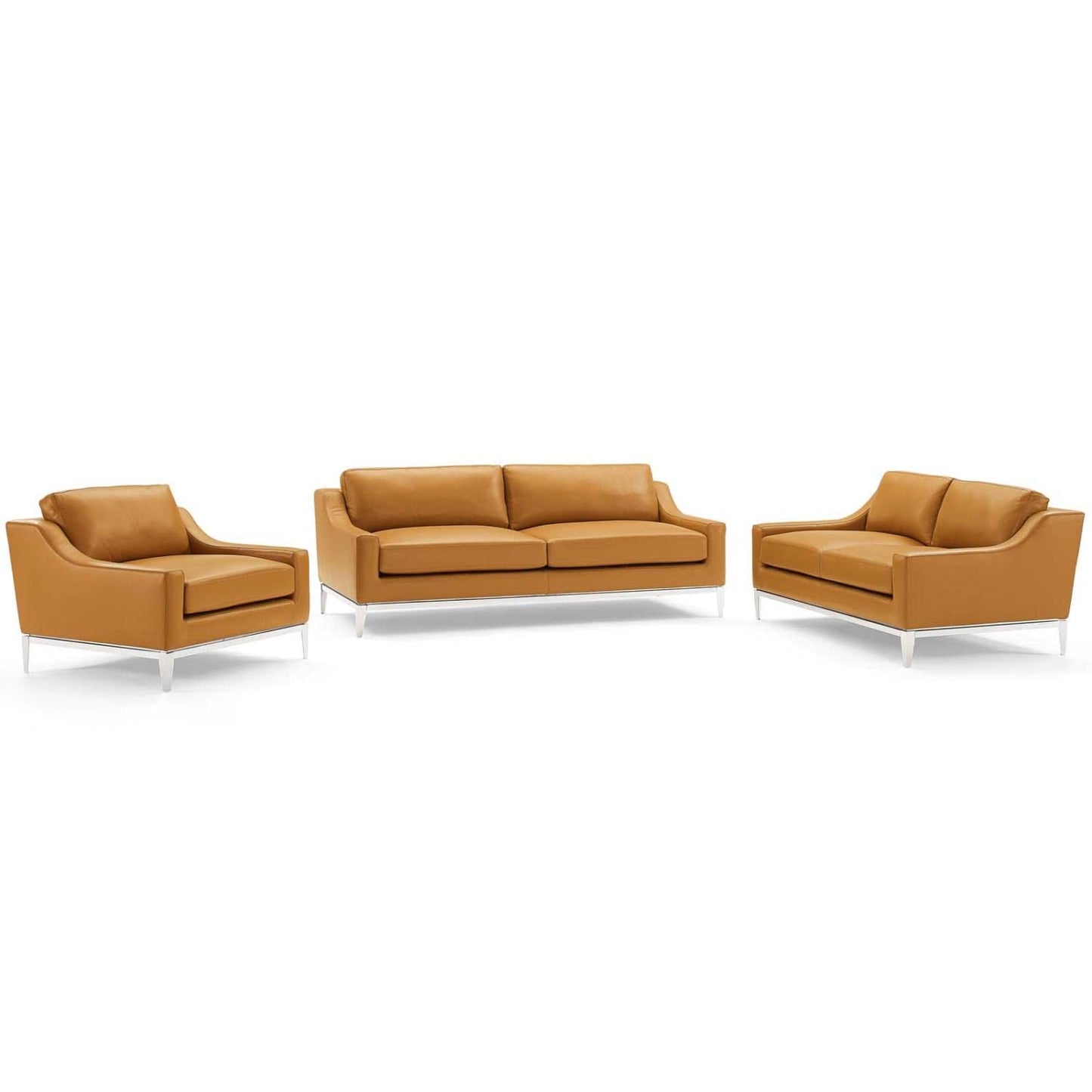 kitchen and dining room sets | CasaFoyer Harness 3 Piece Set | Leather Sofa, Loveseat, Armchair | Ultimate Comfort | Modern Design | Stainless Steel Base | Tan Color | casafoyer.myshopify.com