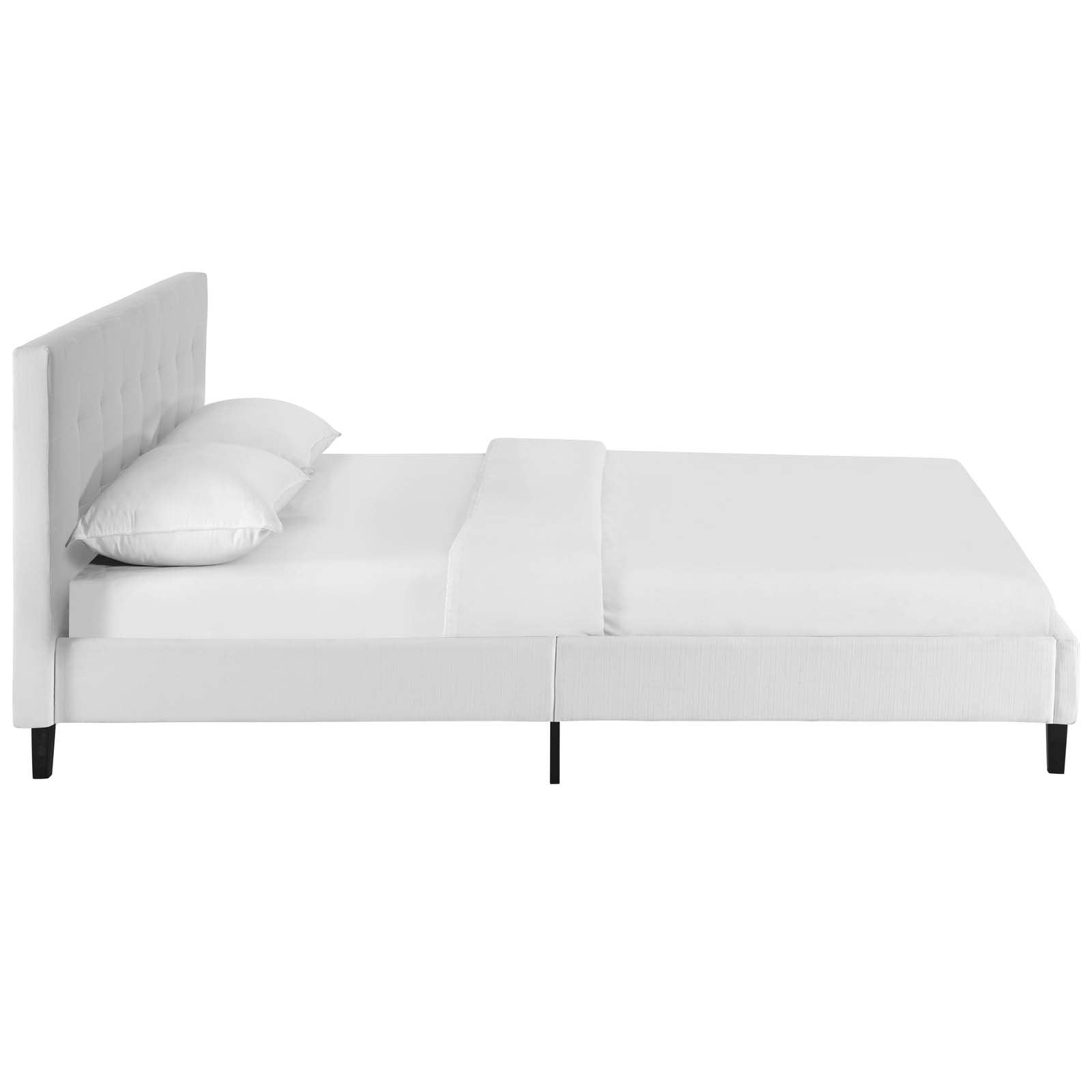 Bed | CasaFoyer Linnea Platform Bed | Elegant Upholstered Queen Bed with Tufted Headboard | Solid Wood Legs | Slatted Support System | White | casafoyer.myshopify.com