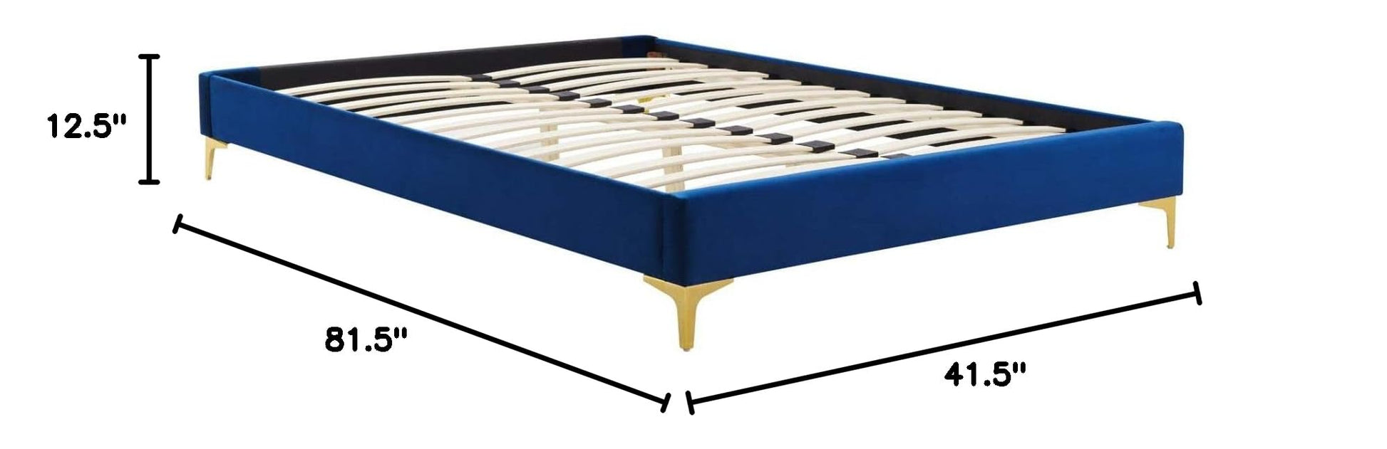 Bed | CasaFoyer Sutton Performance Velvet Twin Bed Frame | Stain-Resistant | Durable | No Box Spring Needed | Gold Metal Legs | Easy Assembly | Navy | casafoyer.myshopify.com
