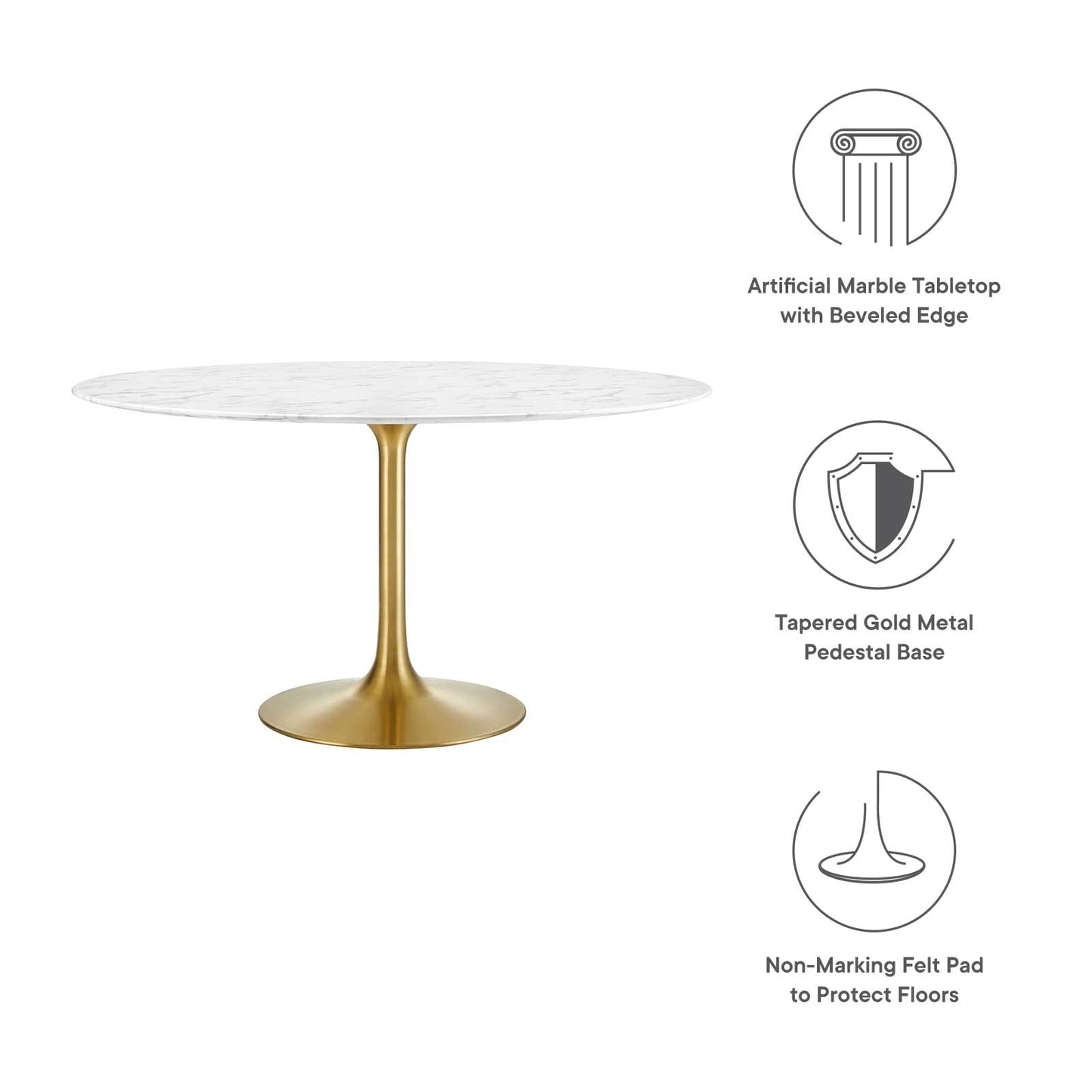 patio dining tables | CasaFoyer Lippa 54 Round Dining Table | Timeless Modernism | Artificial Marble Top | Scratch Resistant Finish | Gold White | casafoyer.myshopify.com