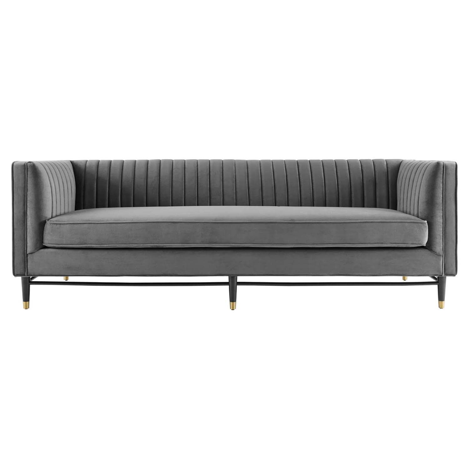 sofas | CasaFoyer Devote Channel Tufted Performance Velvet Sofa | Elegant Gray | Vertical Channel Tufting | Stain-Resistant Velvet | Dense Foam Padding | Durable Rubberwood Legs | Perfect for Living Room, Bedroom, or Office | casafoyer.myshopify.com