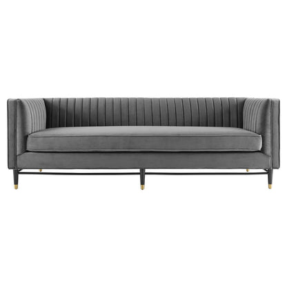 sofas | CasaFoyer Devote Channel Tufted Performance Velvet Sofa | Elegant Gray | Vertical Channel Tufting | Stain-Resistant Velvet | Dense Foam Padding | Durable Rubberwood Legs | Perfect for Living Room, Bedroom, or Office | casafoyer.myshopify.com