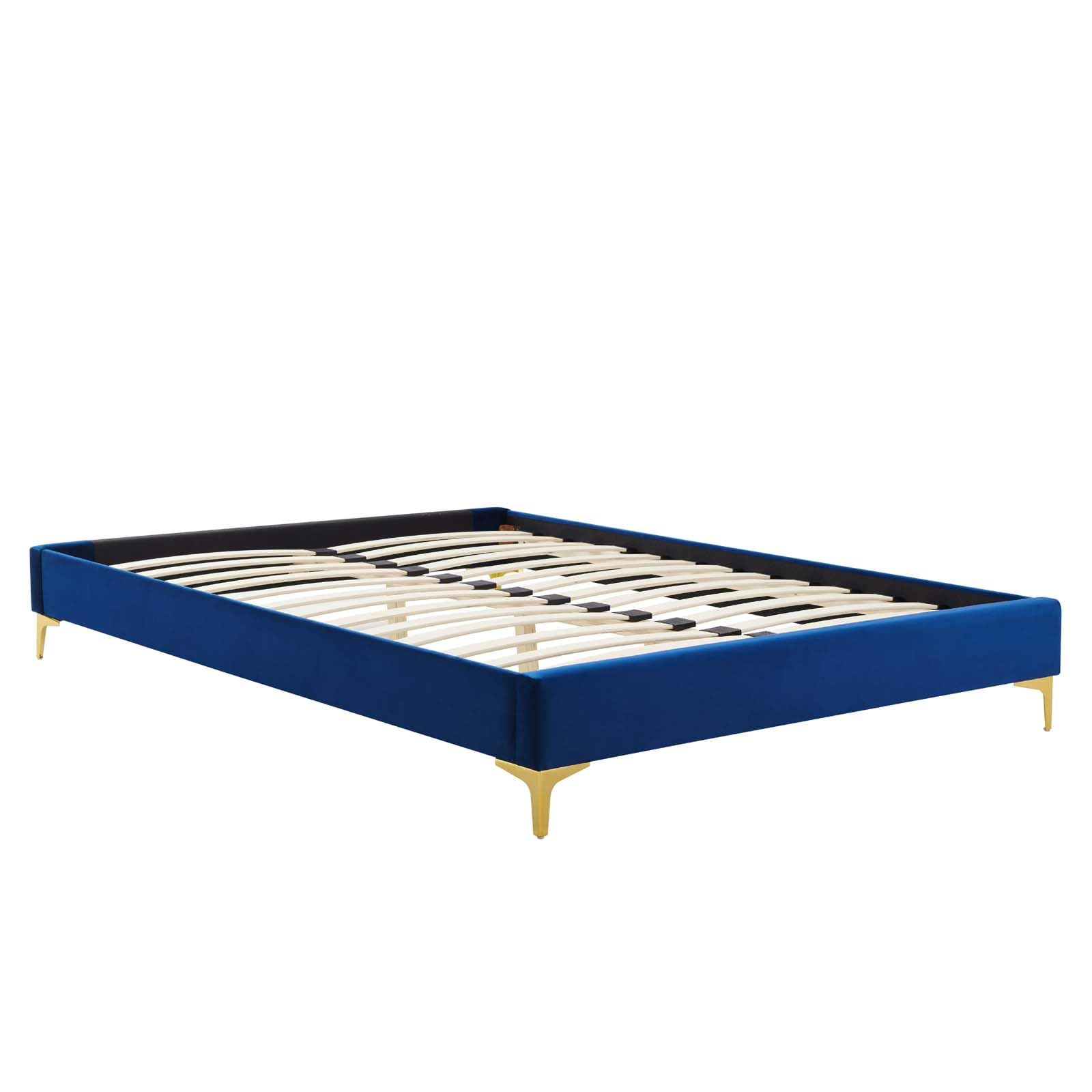 Bed | CasaFoyer Sutton Performance Velvet Twin Bed Frame | Stain-Resistant | Durable | No Box Spring Needed | Gold Metal Legs | Easy Assembly | Navy | casafoyer.myshopify.com