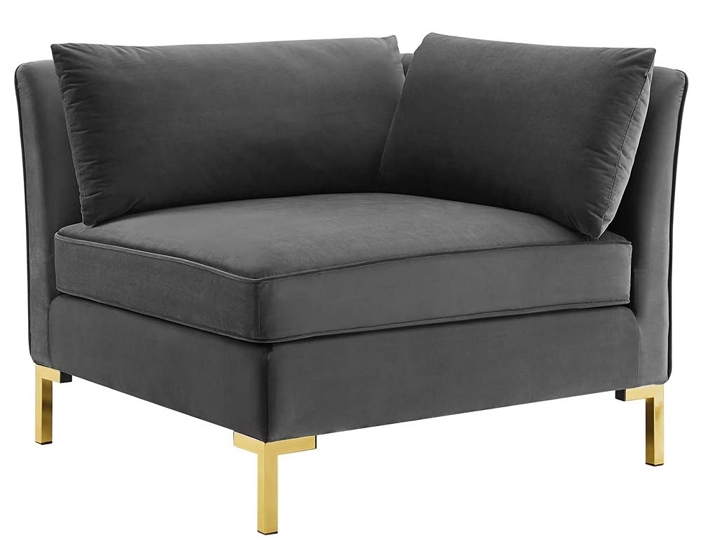 sofas | CasaFoyer Ardent Performance Velvet Sofa | Vintage Modern & Glam Deco Style | Versatile Sectional Design | Stain-Resistant | Dense Foam Padding | Gold Metal Legs | 3-Seater | Gray | casafoyer.myshopify.com