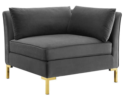 sofas | CasaFoyer Ardent Performance Velvet Sofa | Vintage Modern & Glam Deco Style | Versatile Sectional Design | Stain-Resistant | Dense Foam Padding | Gold Metal Legs | 3-Seater | Gray | casafoyer.myshopify.com