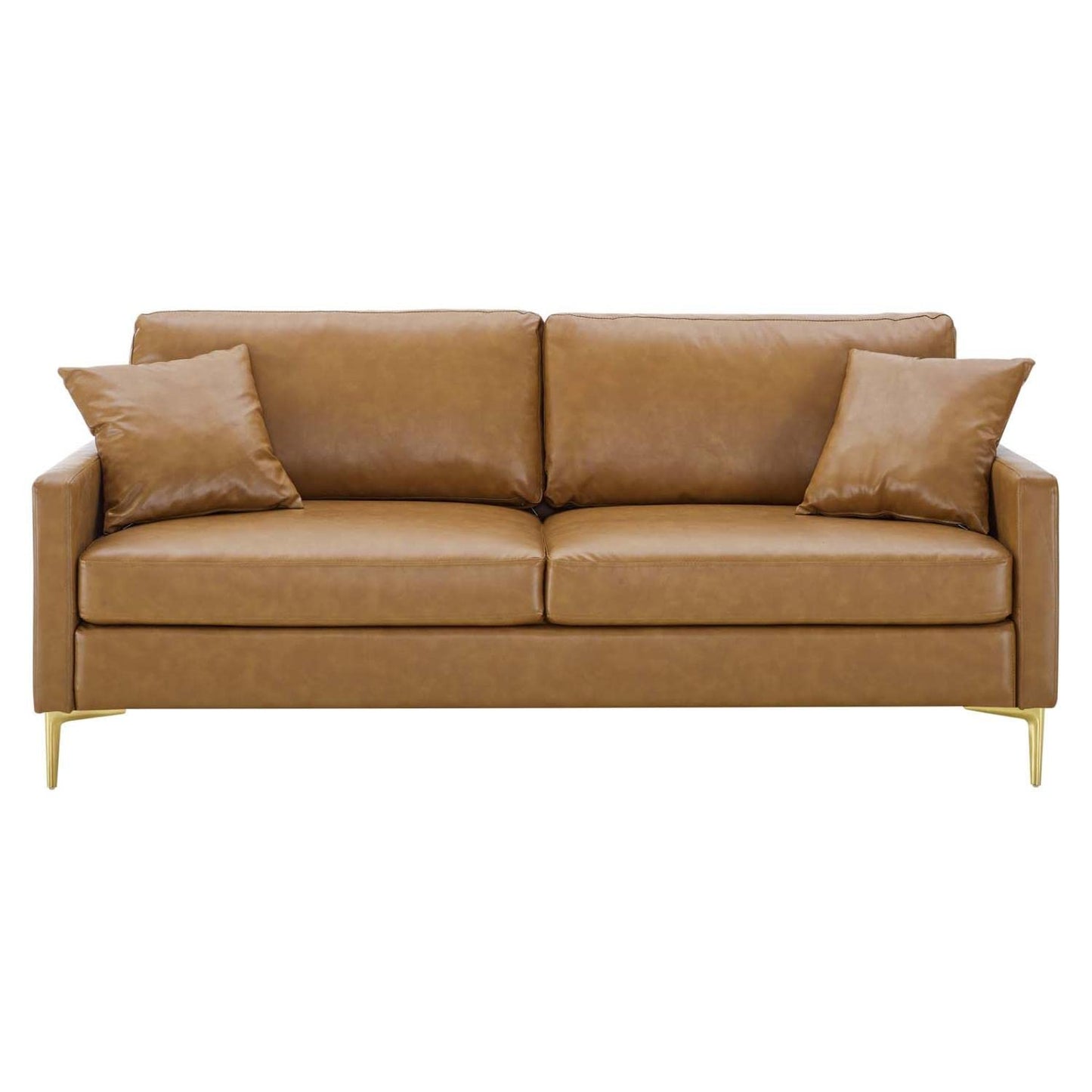 sofas | CasaFoyer Juliana Vegan Leather Sofa | Mid-Century Style | Gold Accents | Foam Padding | 900 lbs Capacity | Portable Box Delivery | casafoyer.myshopify.com