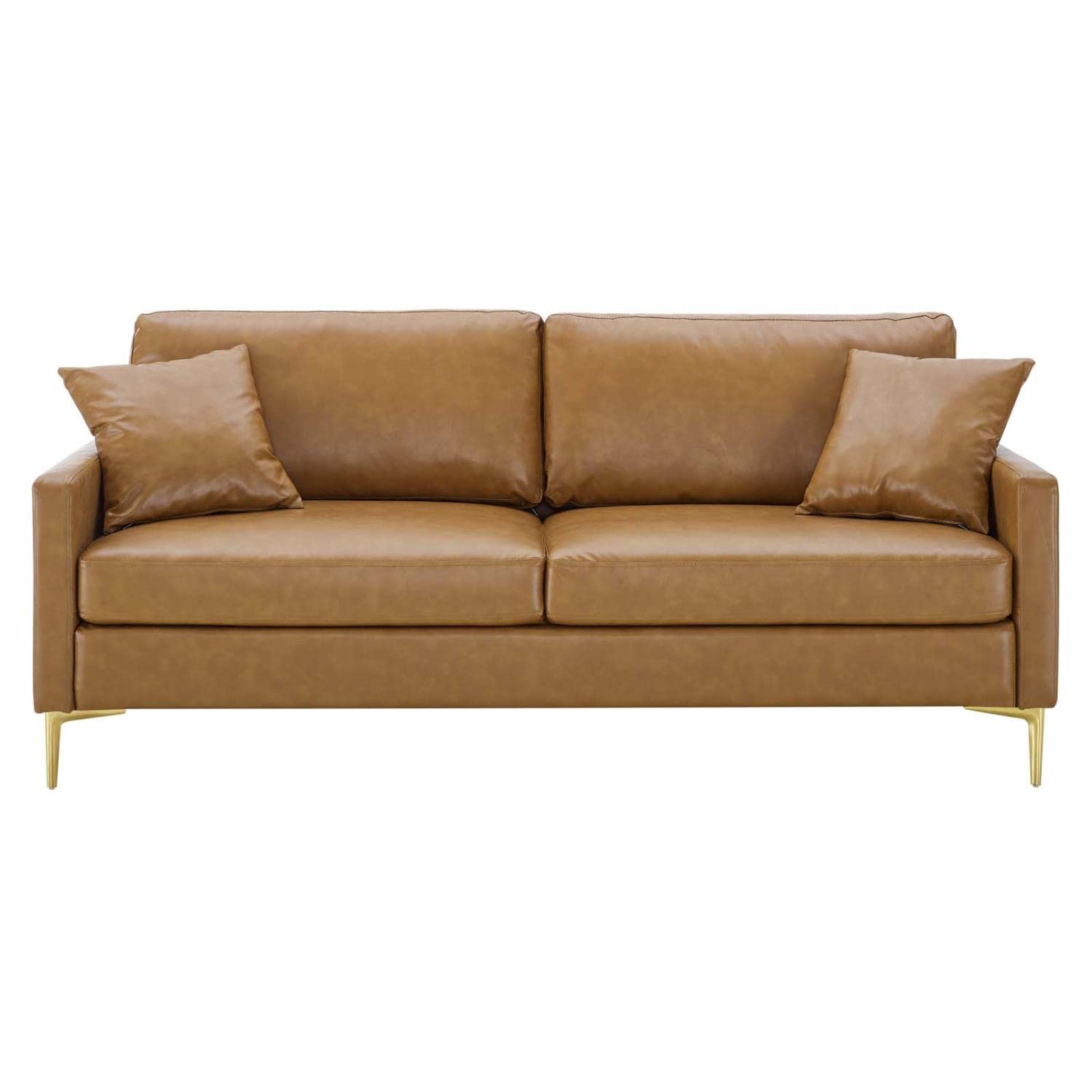 sofas | CasaFoyer Juliana Vegan Leather Sofa | Mid-Century Style | Gold Accents | Foam Padding | 900 lbs Capacity | Portable Box Delivery | casafoyer.myshopify.com