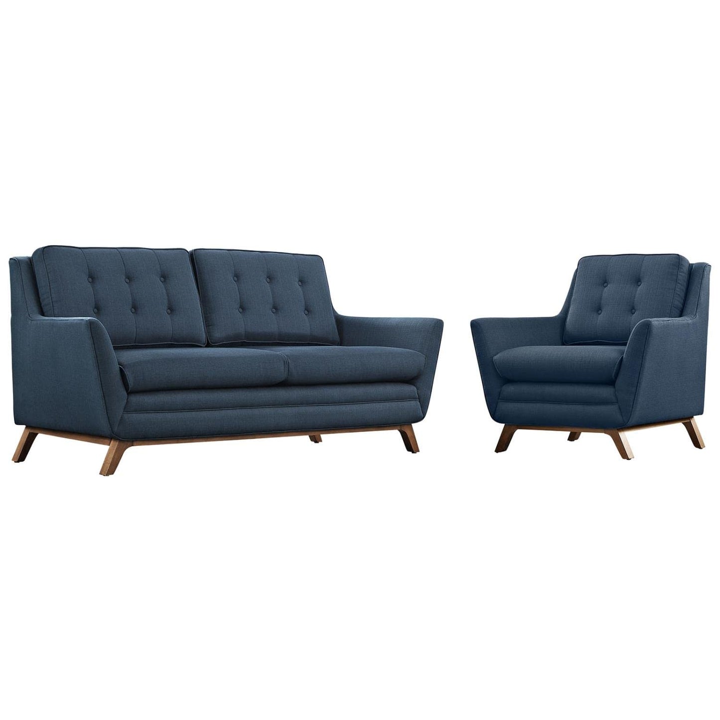 sofas | CasaFoyer Beguile Collection | Elegant Curved Armchair & Loveseat Set | Plush Cushions | Tufted Back | Walnut-Stained Base | Perfect for Living Room or Lounge | casafoyer.myshopify.com